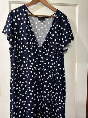 Fortune & Ivy Navy Polka Dot Midi Wrap Dress
